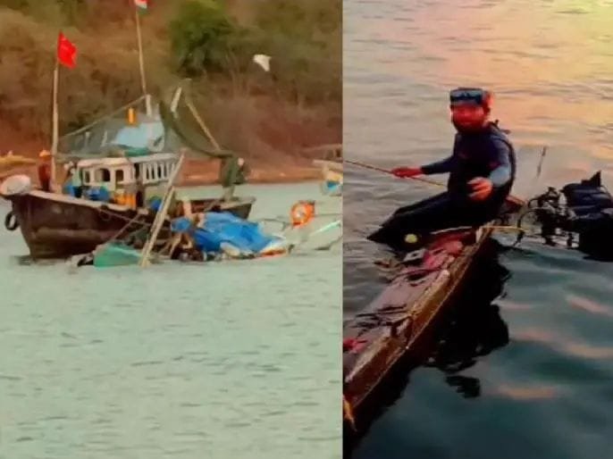रत्नागिरी समुद्रात बुडालेले दोन मासेमारी ट्रॉलर काढले वर