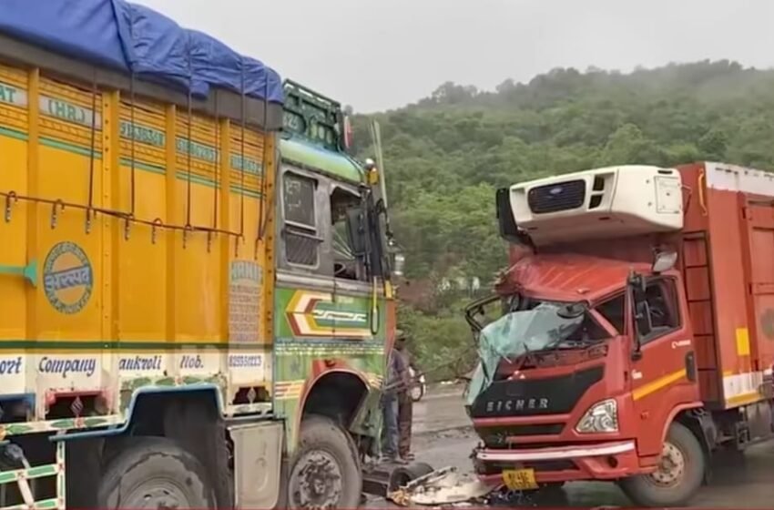 मुंबई-गोवा महामार्गावर भीषण अपघात: दोन कंटेनरची समोरासमोर धडक, दोघे गंभीर जखमी