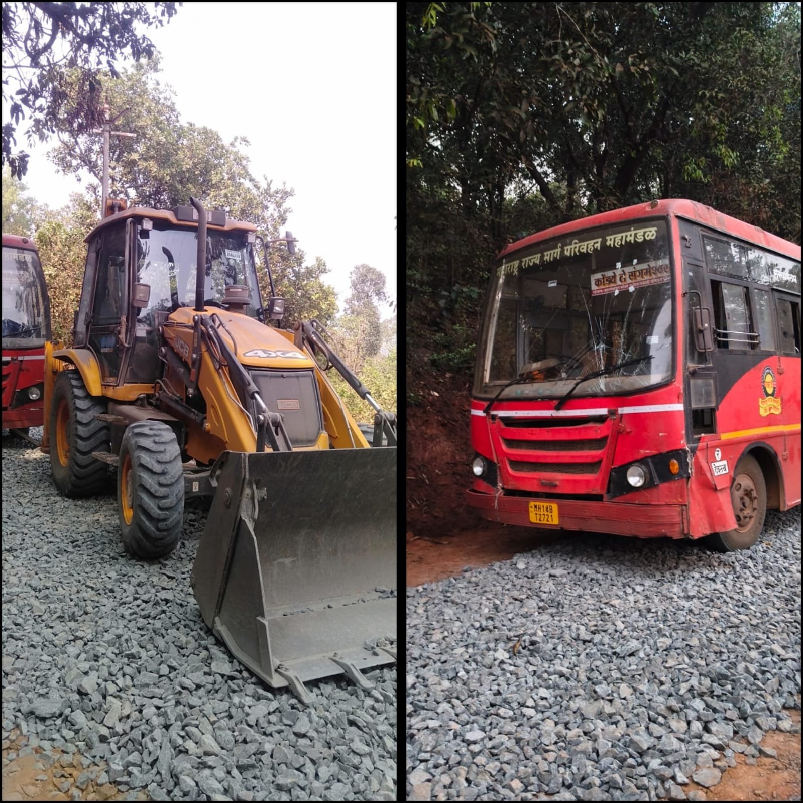 कोंडये येथे एसटी बस – जेसीबी अपघात