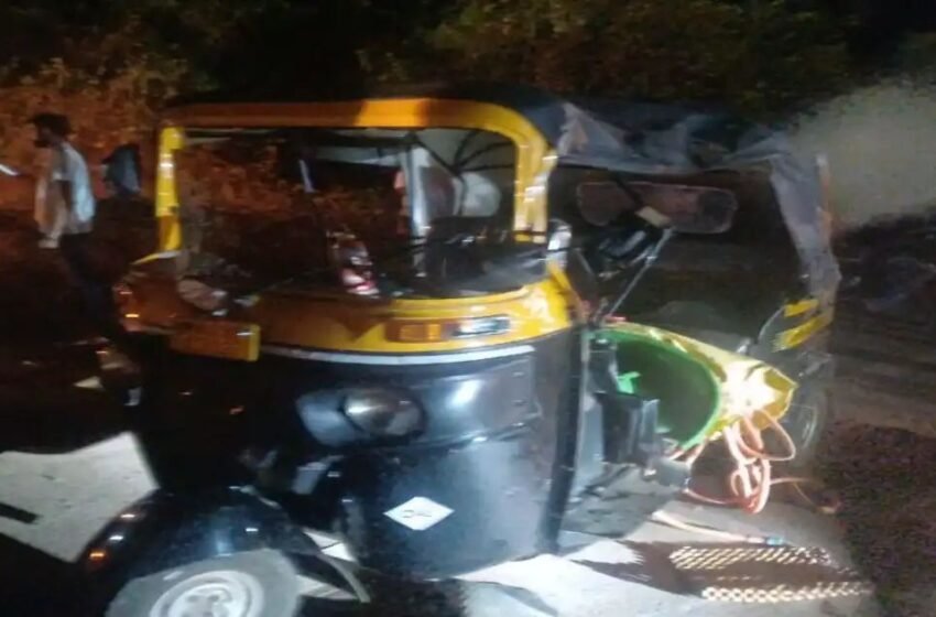  धामणीजवळ लक्झरी बस-रिक्षा भीषण अपघात
