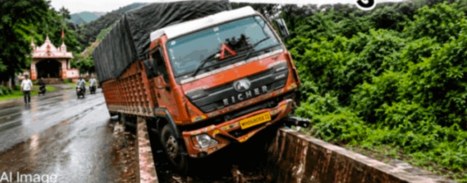 खडपोली येथे अवजड ट्रकचा अपघात